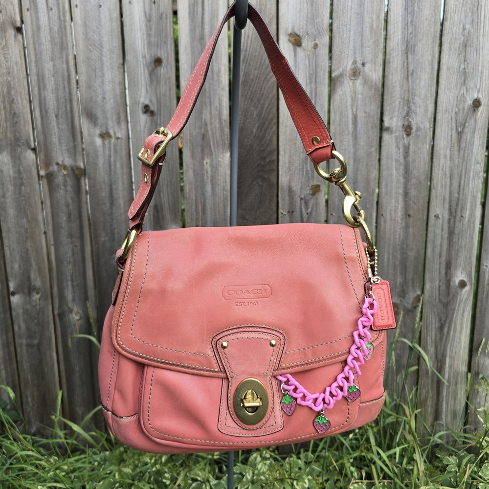 Coach Y2K Ali Legacy Salmon Pink Shoulder Bag Turnlock F12854 Rare 2008